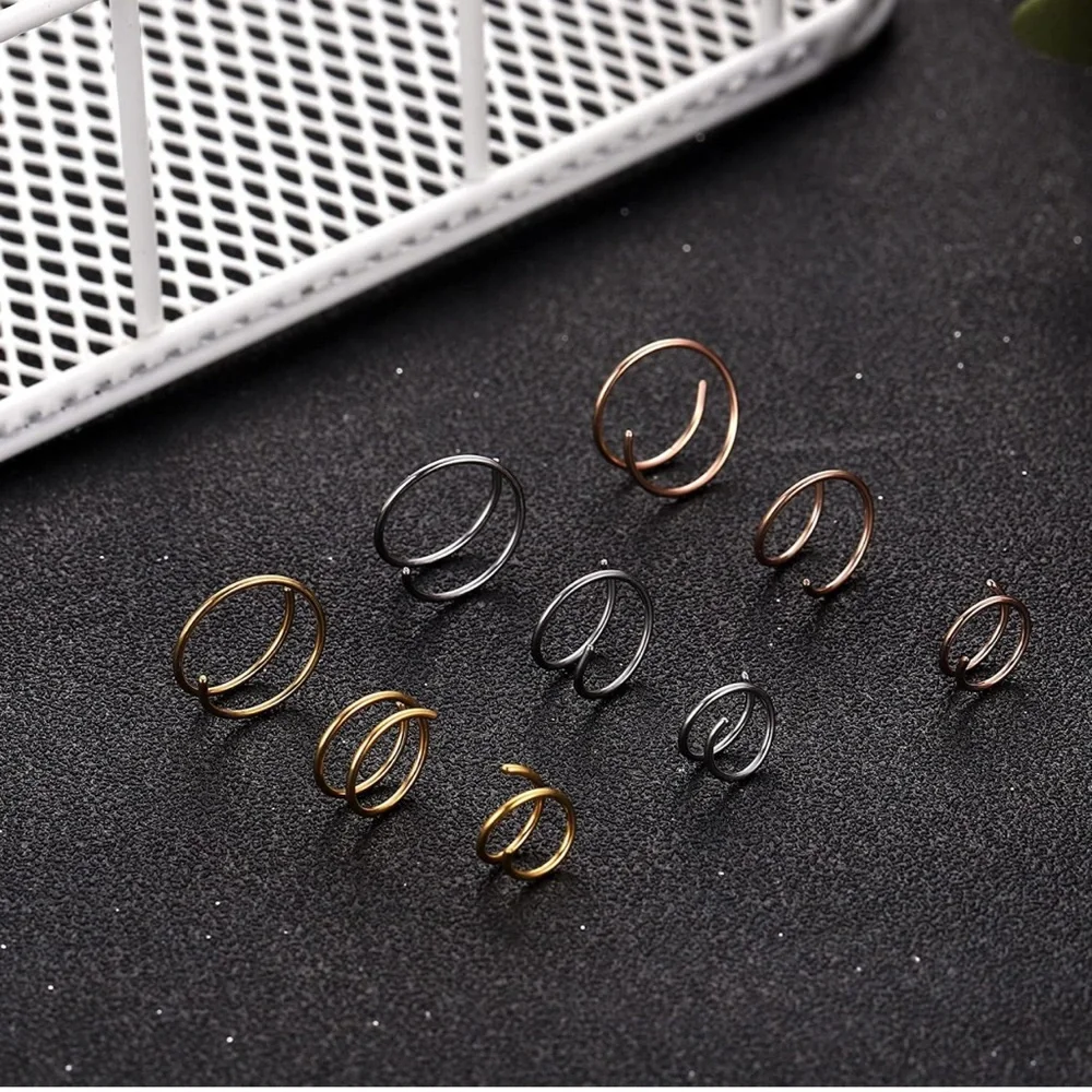 Double Nose Ring For Single Piercing Twist Nose Ring Hoop Nose Ring Double Hoop - Picture 4 of 6